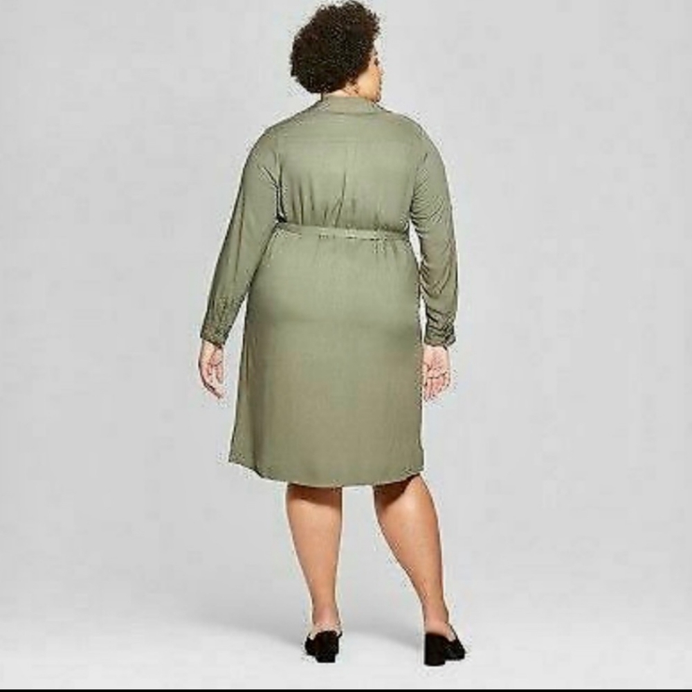 Ava & Viv Plus Size Green Button Down Shirt Dress - 1X - Picture 3 of 11